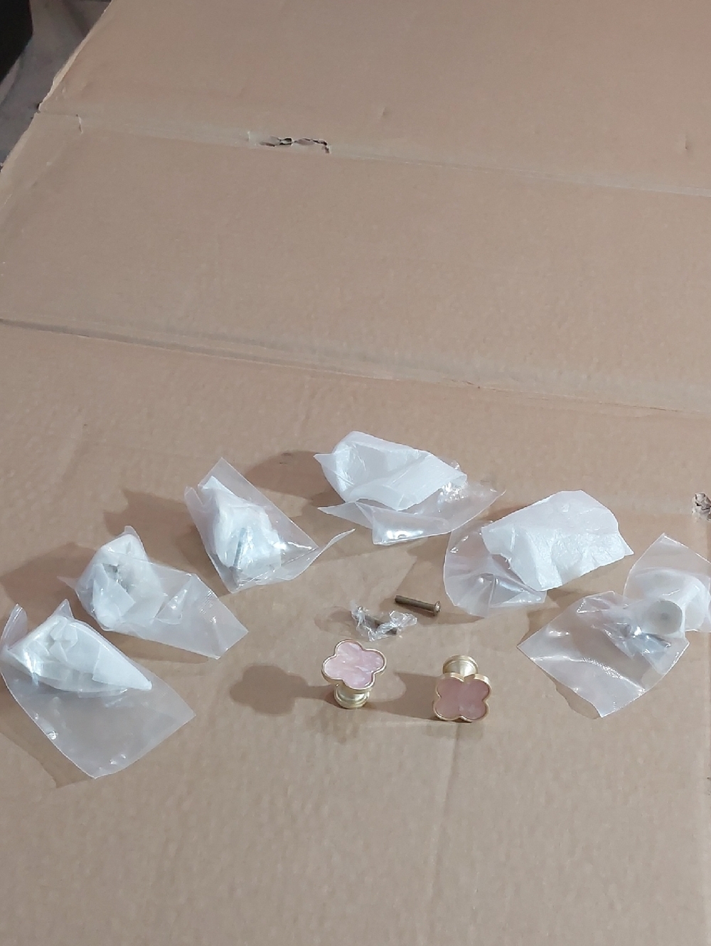 Pink Four Leaf Clover Cabinet Knobs Beautiful Pearlized - Gold Base (Set of 6)